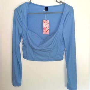 Blue Long Sleeve Crop Top